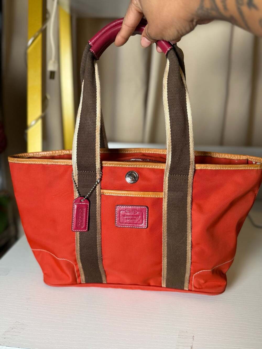 Coach Hamptons Weekend Red Nylon Canvas Tote Bag